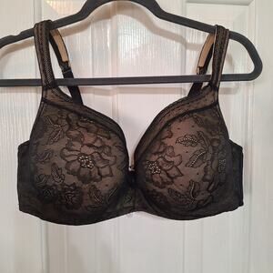 Cacique 42D black lace lightly lined balconette bra